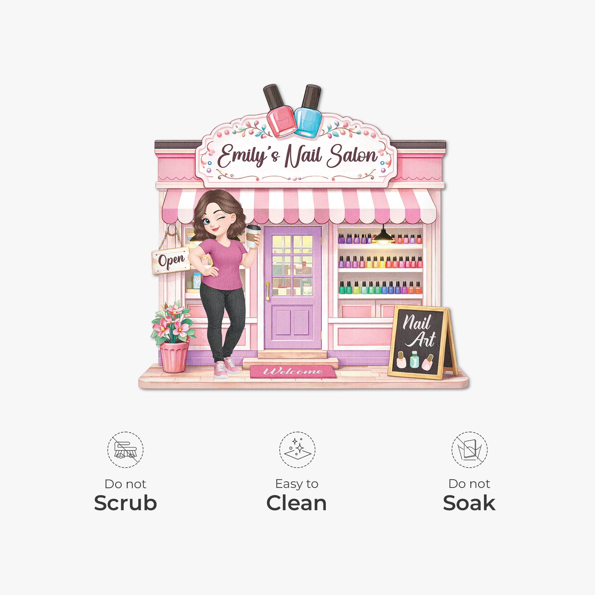 8593AUK5 3d printing effect personalised nail salon custom shaped doormat for her 8593adclca