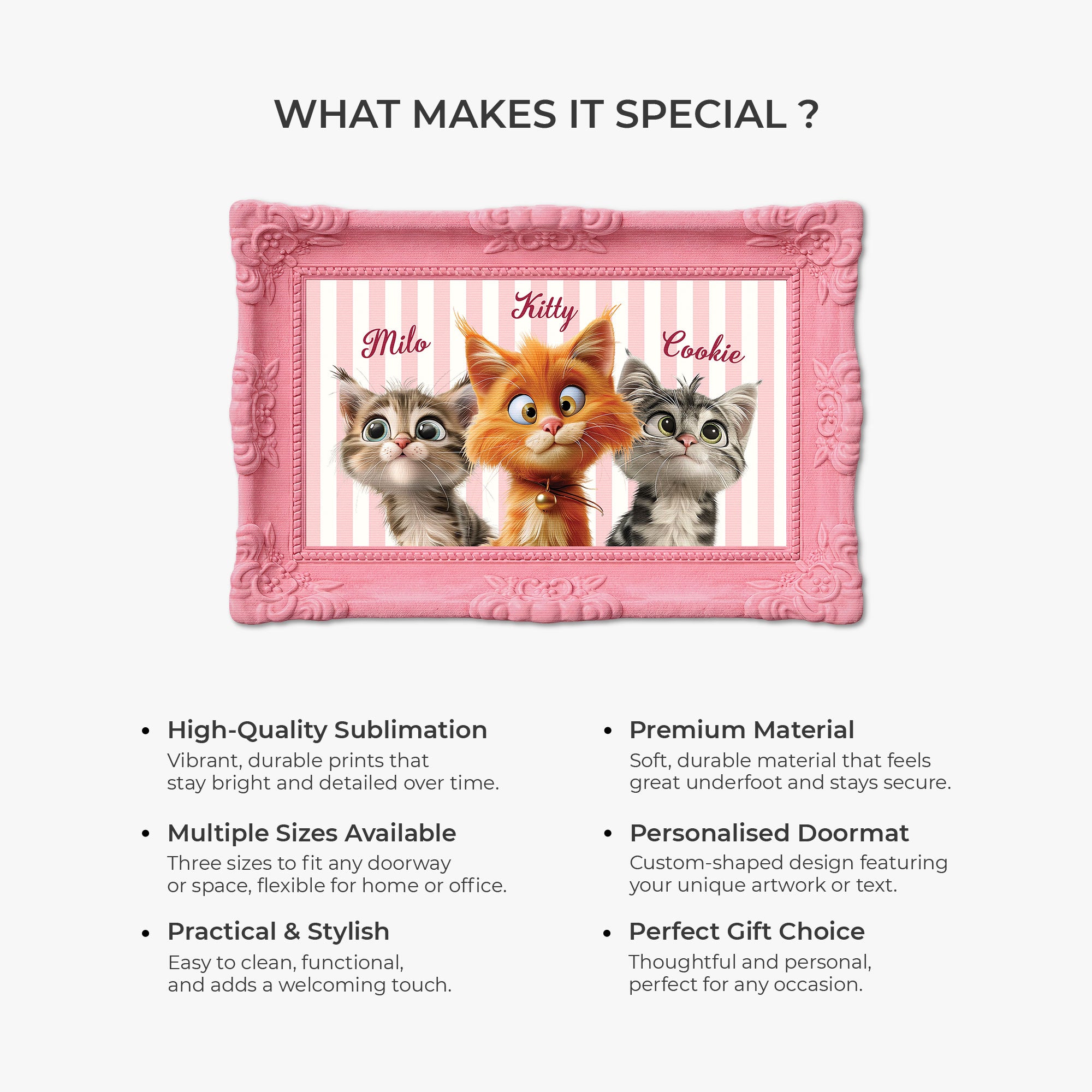 8596AUK6 3d printing effect personalised picture frame custom shaped doormat for cat lovers 8596adckld
