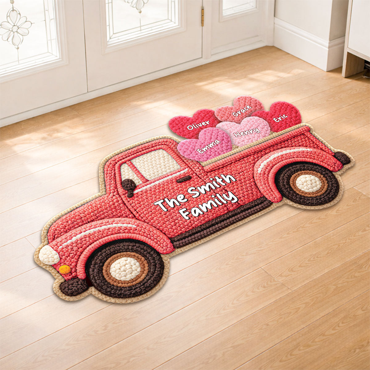 8608AUK2 personalised car custom shaped doormat with family names 8608adneli