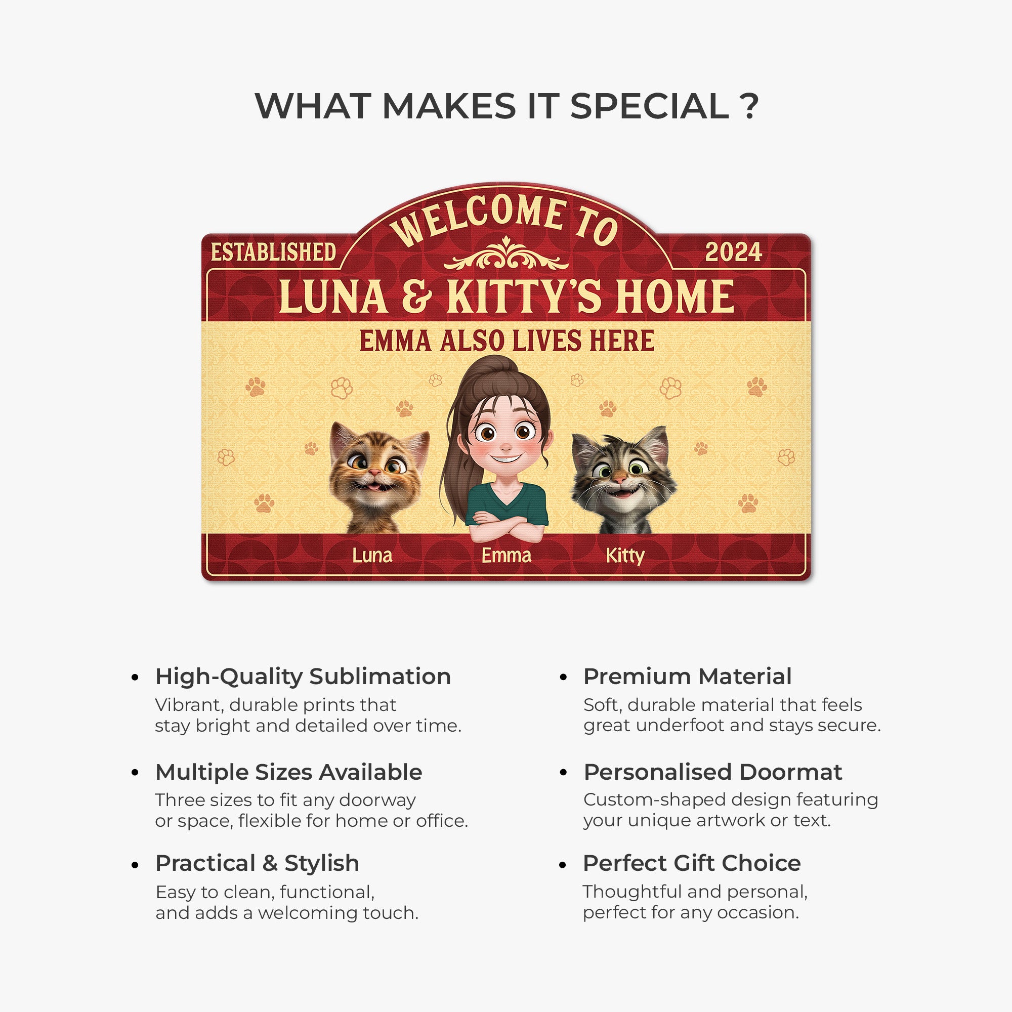 8609AUK1 personalised cat and owner custom shaped doormat for cat lovers 8609adavmd_6