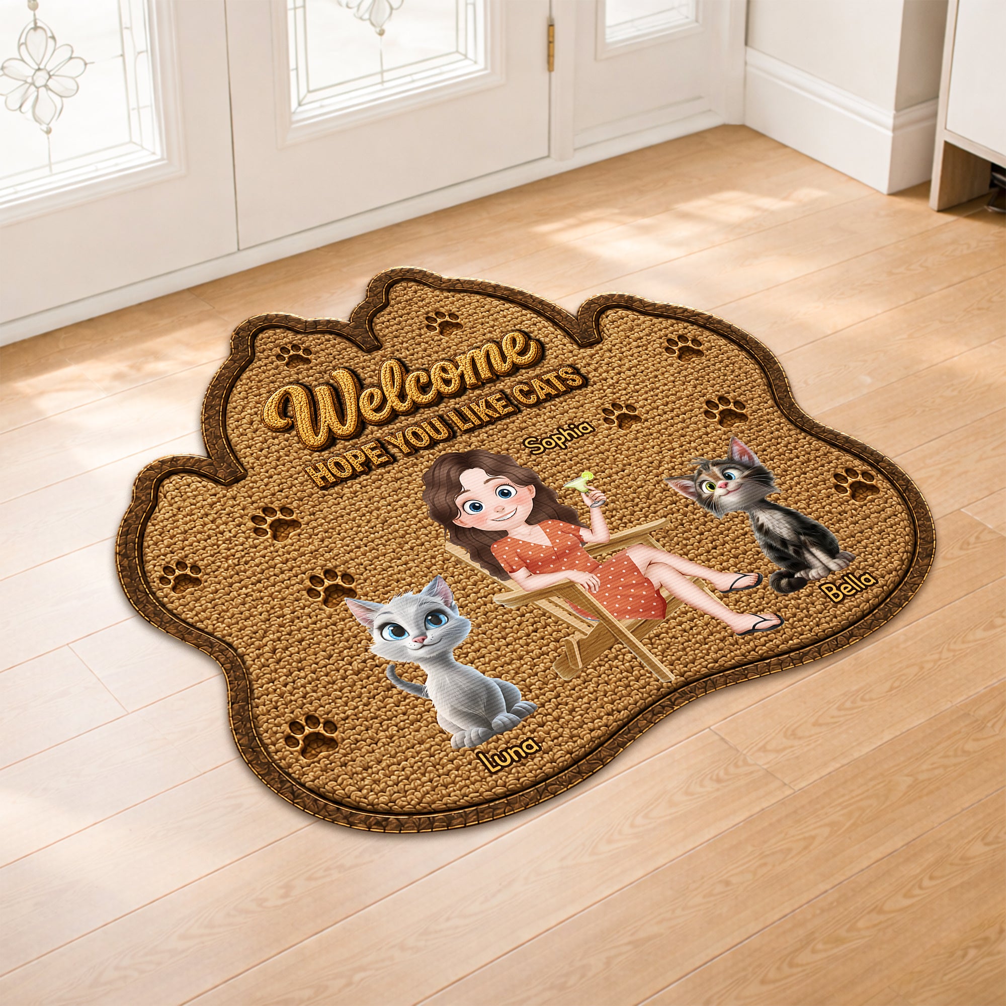 8616AUK2 personalised hope you like fur custom shaped doormat for cat owners 8616adayrd