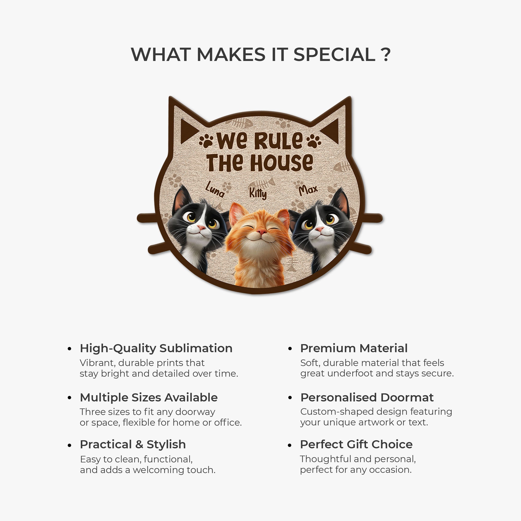 8626AUK6 personalised we rule the house custom shaped doormat for cat lovers 8626ad8yrd
