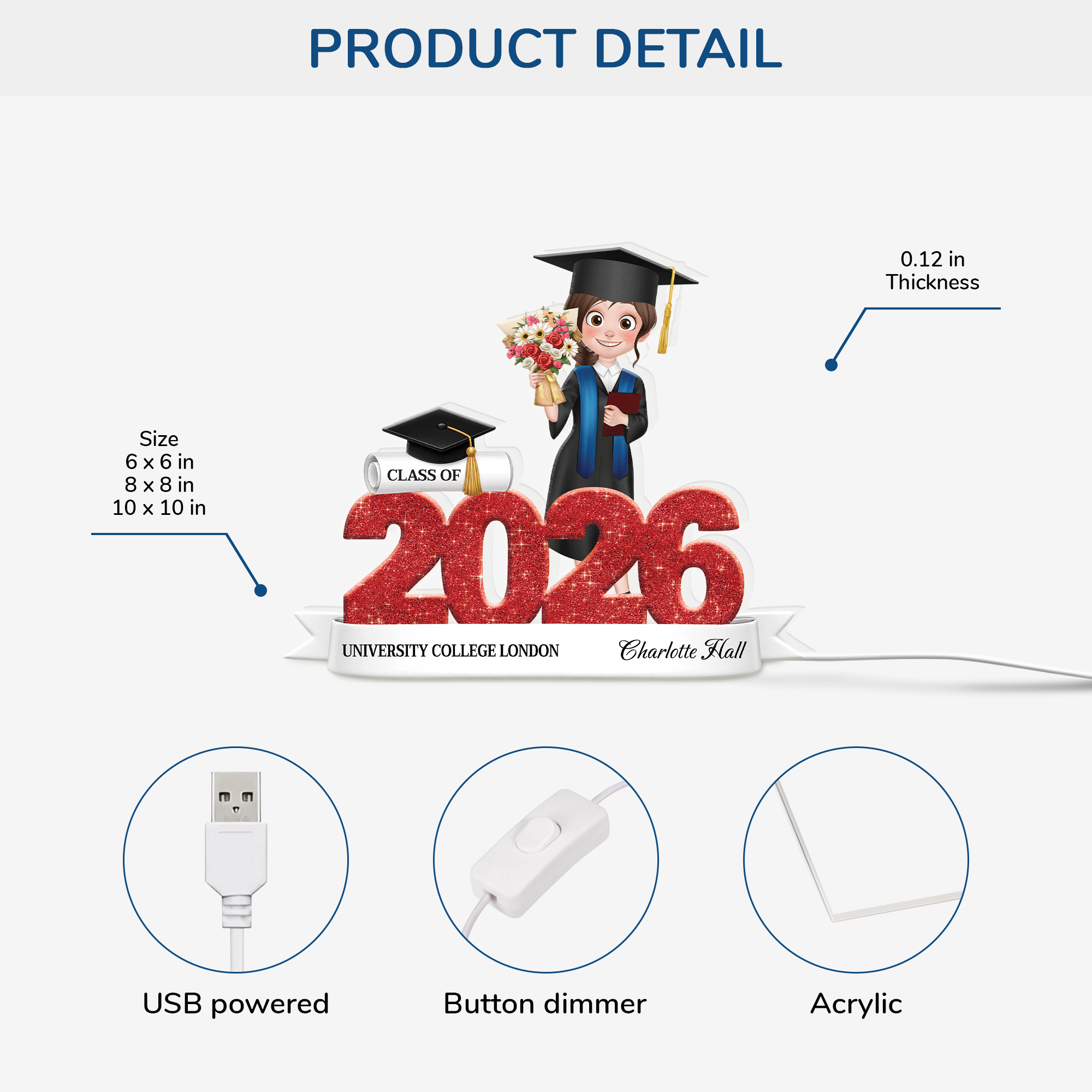 8634LUK3 personalised class of 2026 graduation light box for himher 8634l6ena