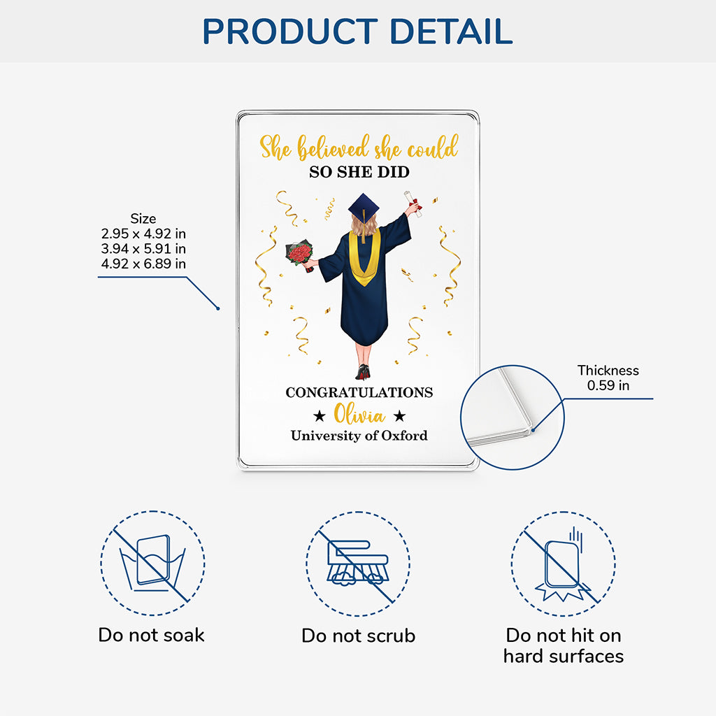 8635RUK3 personalised she believed she could so she did _graduation rectangle acrylic plaque 8635r6dca