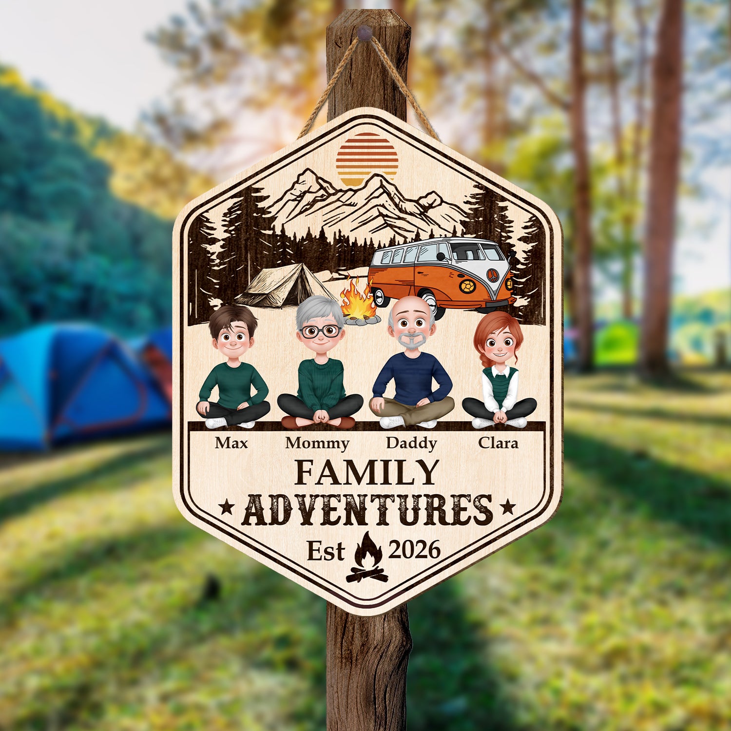 8700QUK2 personalised family adventures wood camping sign _for couples 8700qtysi