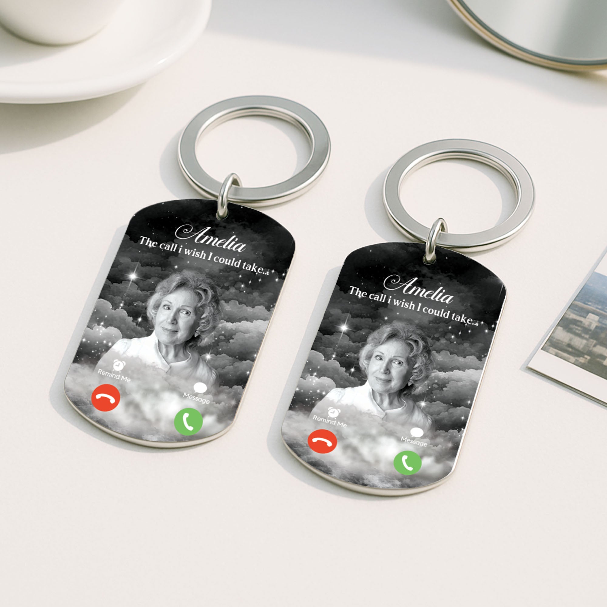 8754JUK1 personalised the call i wish i could take memorial keyring with photo 8754j6vma_2