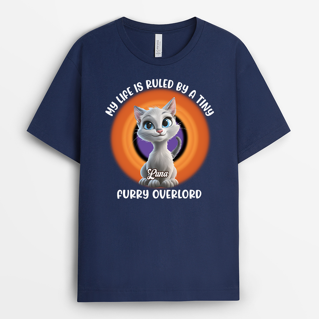 8986AUK2 personalised my life is ruled by a tiny furry overlord_ shirt for cat owners 8986aaqpd