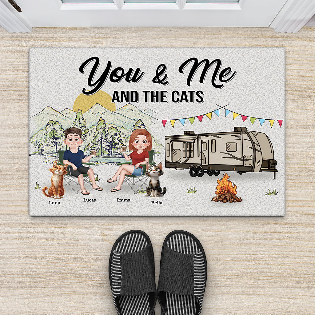 8998DUK1 personalised you me and the cats camping doormat for couples 8998d3d1d