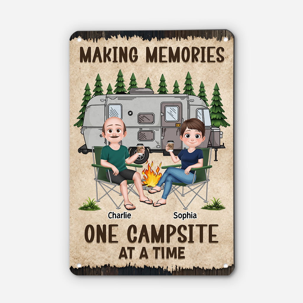 9032EUK2 personalised making memories one campsite at a time camping metal sign for couples 9032etpmg