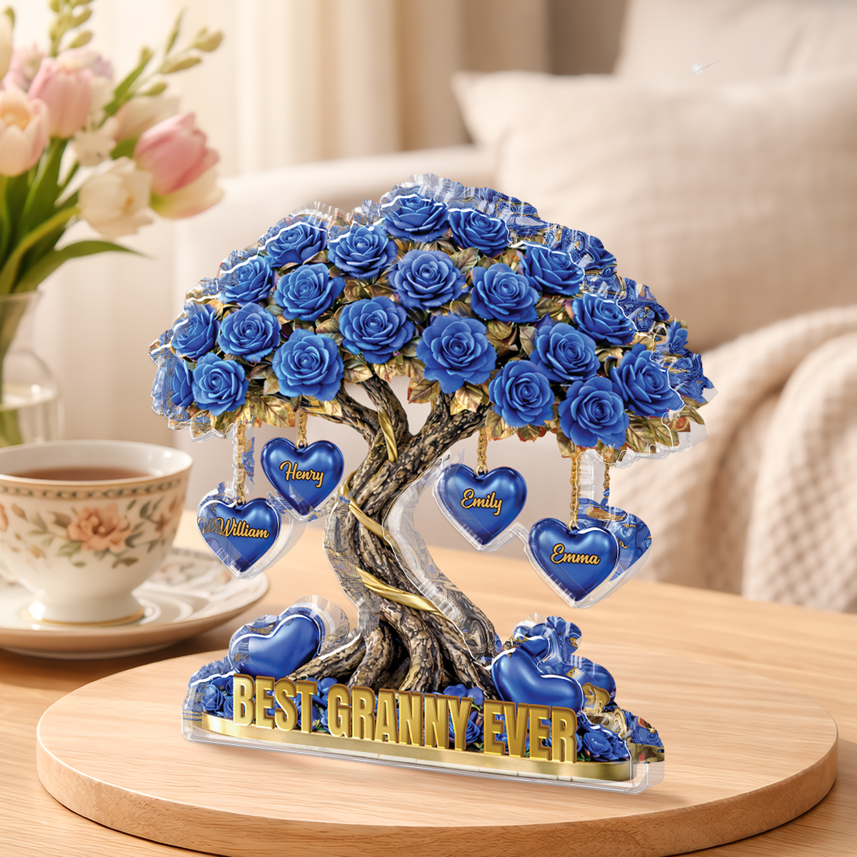 9070AUK2 3d printing effect personalised rose tree shaped acrylic plaque for mumgranny 9070ar6qpa