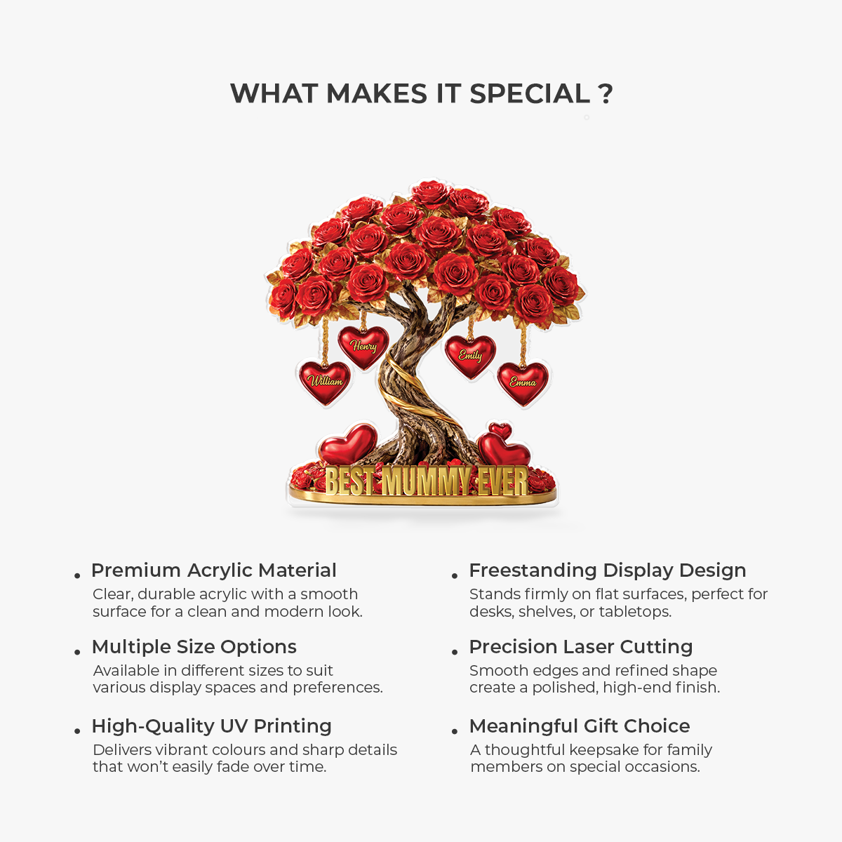 9070AUK4 3d printing effect personalised rose tree shaped acrylic plaque for mumgranny 9070ar6qpa
