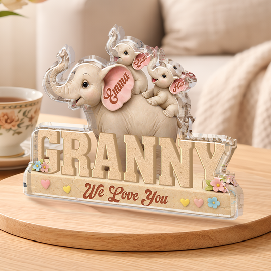 9072AUK2 3d printing effect personalised elephant custom shaped acrylic plaque for mumdad 9072arcqpa