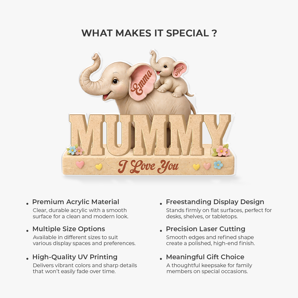 9072AUK4 3d printing effect personalised elephant custom shaped acrylic plaque for mumdad 9072arcqpa