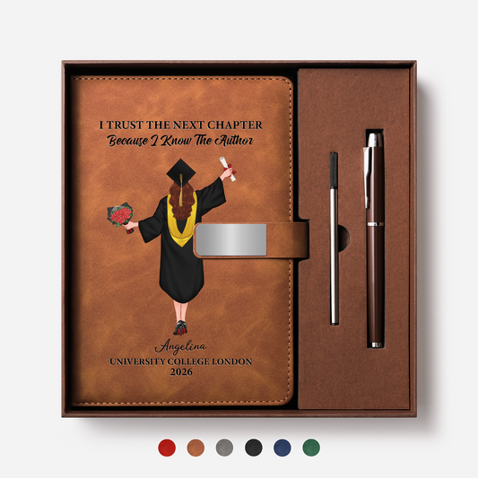 9157MUK1 personalised i trust the next chapter leather notebook set for graduates 9157mo30e5a