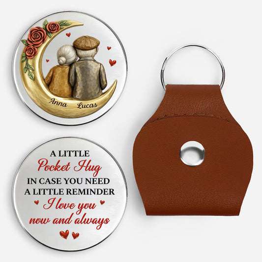 9165AUK1 3d printing effect personalised i love you now and always leather pocket hug for couples 9165aj3dtg