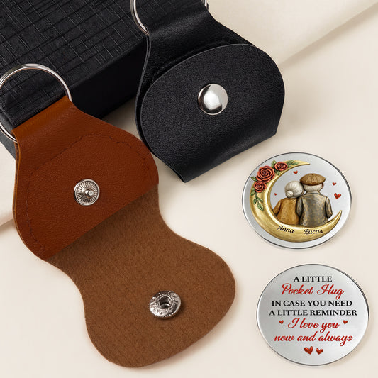 9165AUK2 3d printing effect personalised i love you now and always leather pocket hug for couples 9165aj3dtg