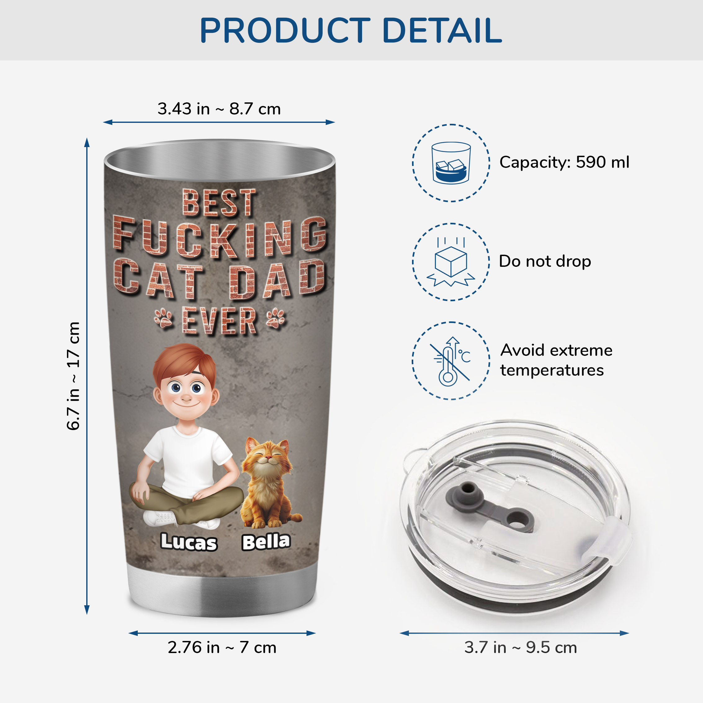 9249TUK3 3d printing effect personalised best cat dad ever tumbler 20oz for cat owners  9249tte1d