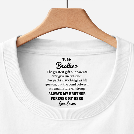 9255AUK1 personalised forever my hero inside neck print t shirt for brothersister 9255aacfpb