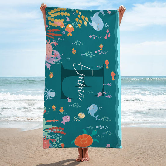 9262BUK2 personalised sea beach towel with name for kids 9262bcckk