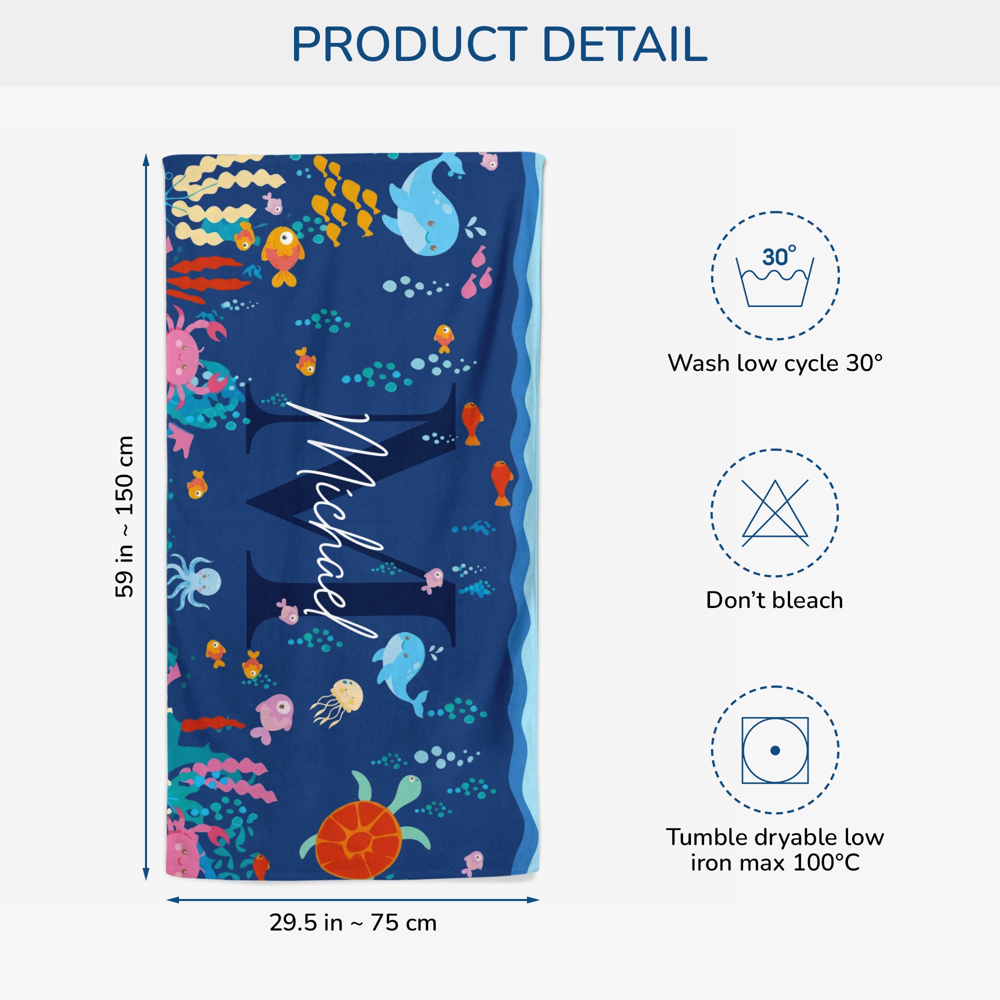 9262BUK3 personalised sea beach towel with name for kids 9262bcckk