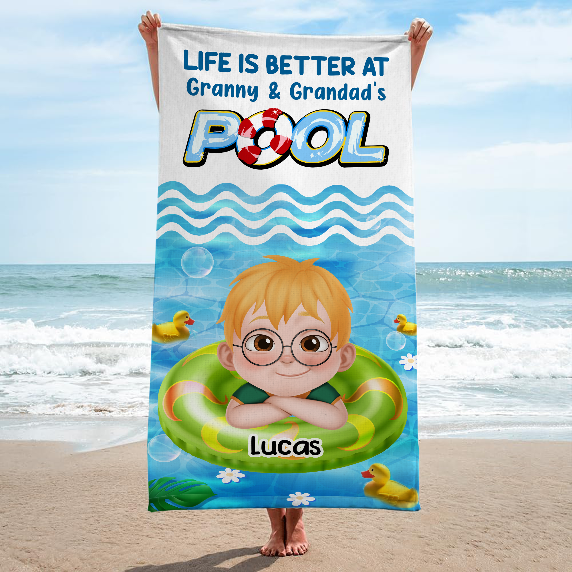 9264BUK2 personalised life is better at pool beach towel for kids 9264bccbk_97190e44 a903 486c b4bd f7509432b3d2