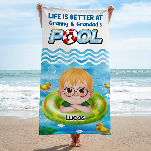 9264BUK2 personalised life is better at pool beach towel for kids 9264bccbk_97190e44 a903 486c b4bd f7509432b3d2