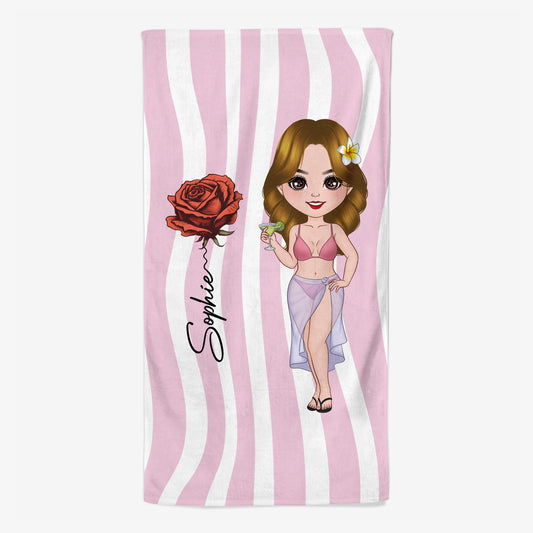9268BUK1 personalised summer striped beach towel for her 9268bspza