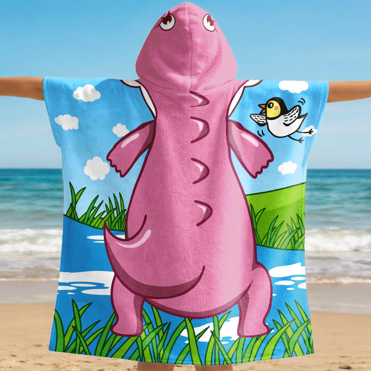 9269AUK2 personalised summer dinosaur hooded beach towel for kids 9269absdak