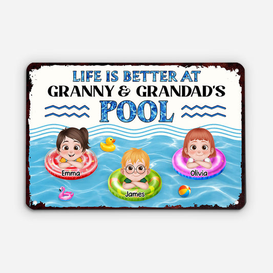 9275EUK1 personalised life is better at the pool metal sign for family members 9275e8ysa
