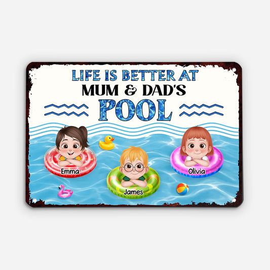9275EUK2 personalised life is better at the pool metal sign for family members 9275e8ysa