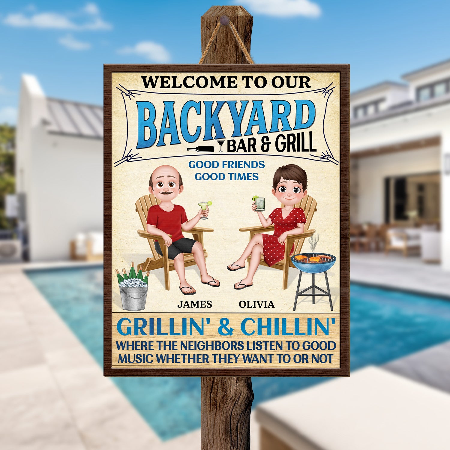 Fun Poolside Signs Personalised Funny Poolside Wooden Signs - Custom Chic UK