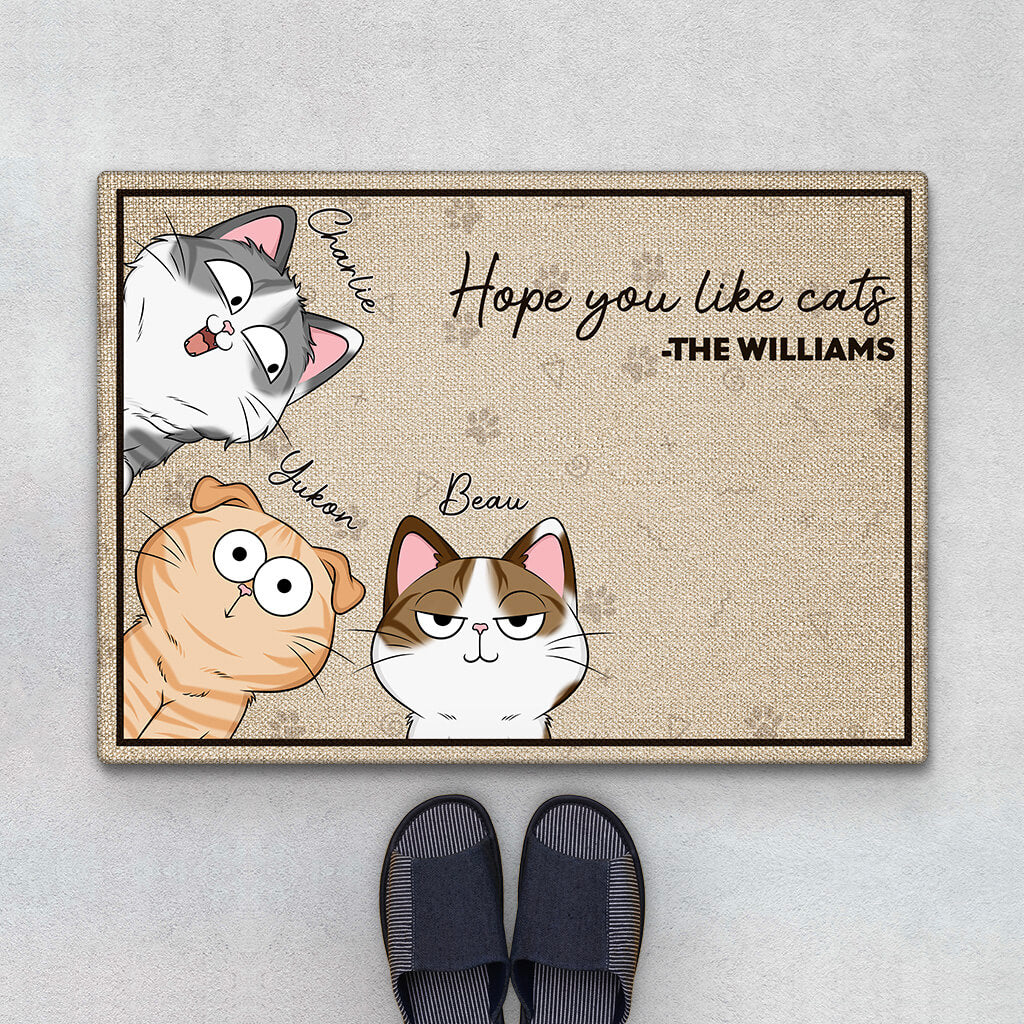 Personalised Welcome Hope You Like Cats Doormat