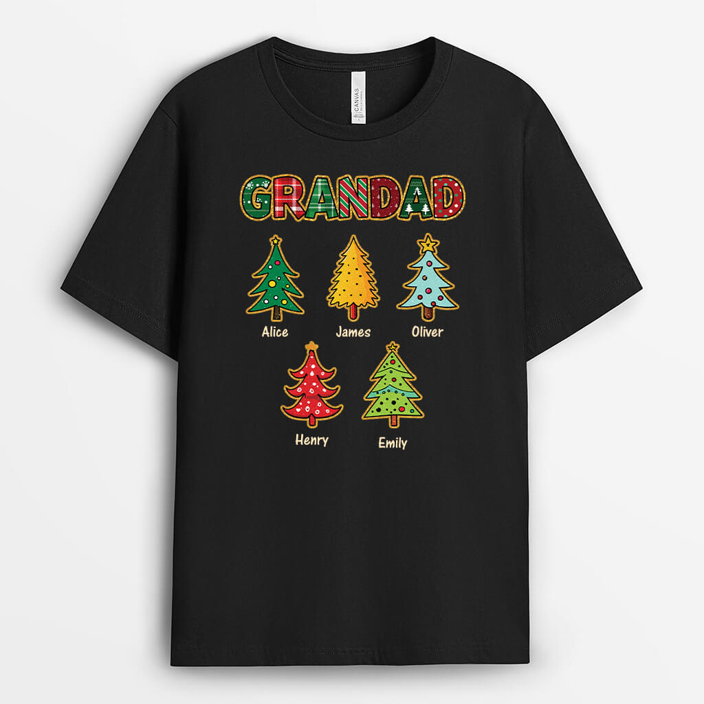 Personalised Christmas Trees Grandad T-Shirt