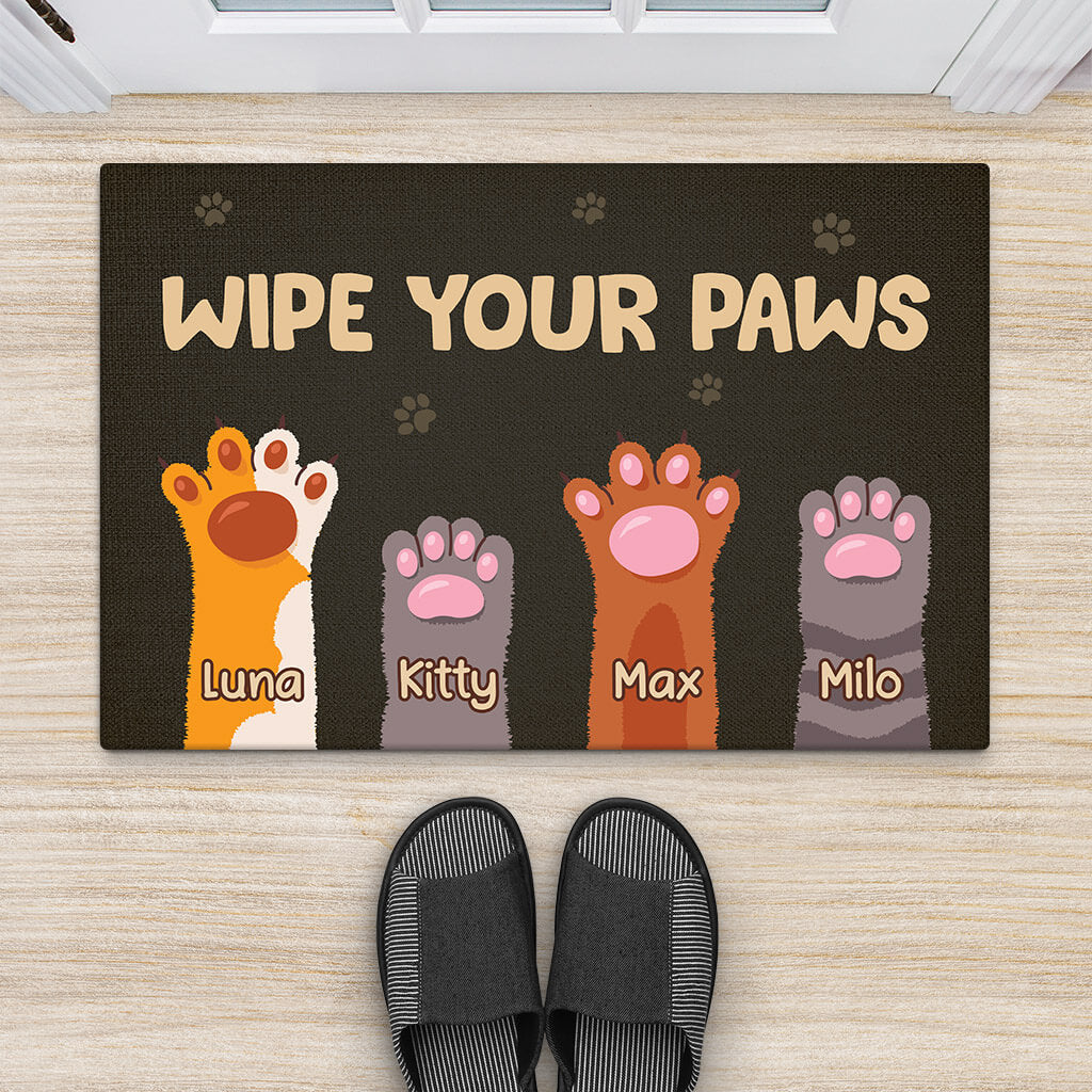 Personalised Wipe Your Paws Doormat For Cat Lovers