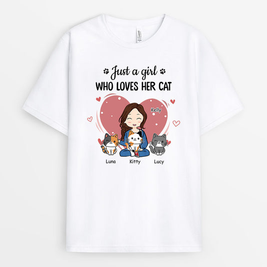 0011AUK1 Customised T shirts gifts Girl Cat Lovers