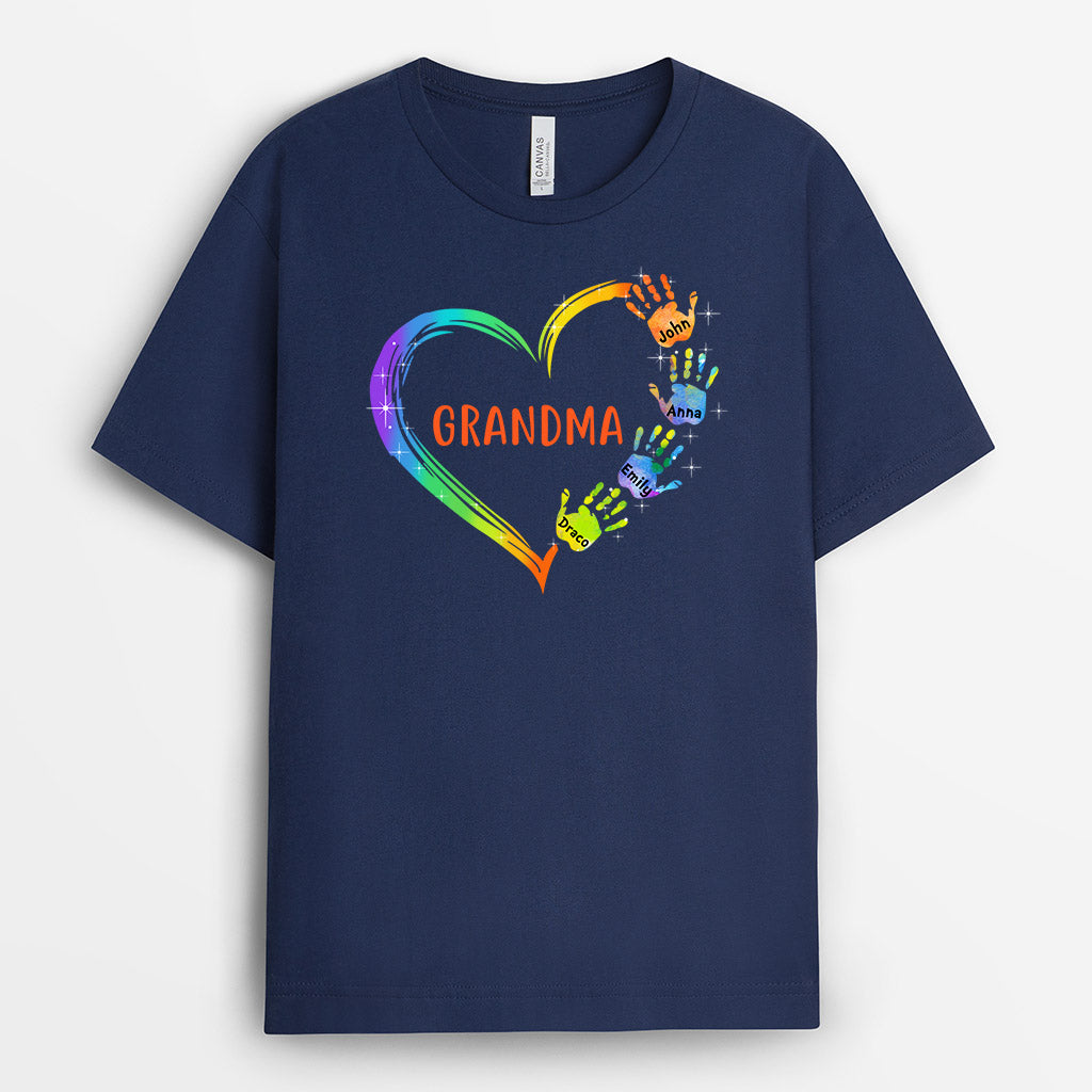 Mom Grandma Colorful Heart Hand Print - Personalised Gifts | T-shirts for Grandma/Mom