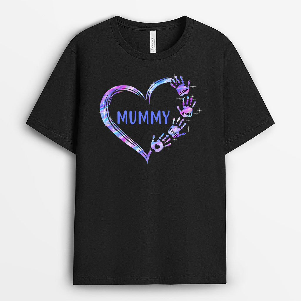 Mom Grandma Colorful Heart Hand Print - Personalised Gifts | T-shirts for Grandma/Mom