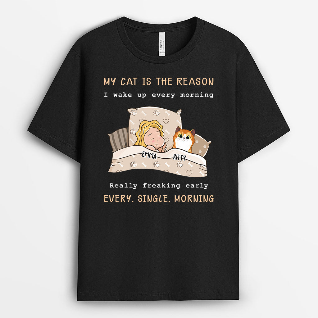 My Cat Is The Reason I Wake Up - Personalised Gifst | T-shirts for Cat Lovers
