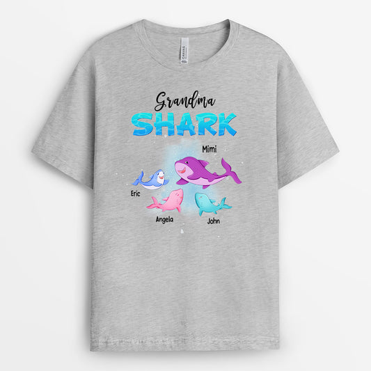 0153AUK2 Customised T shirts presents Shark Grandma Mom Text