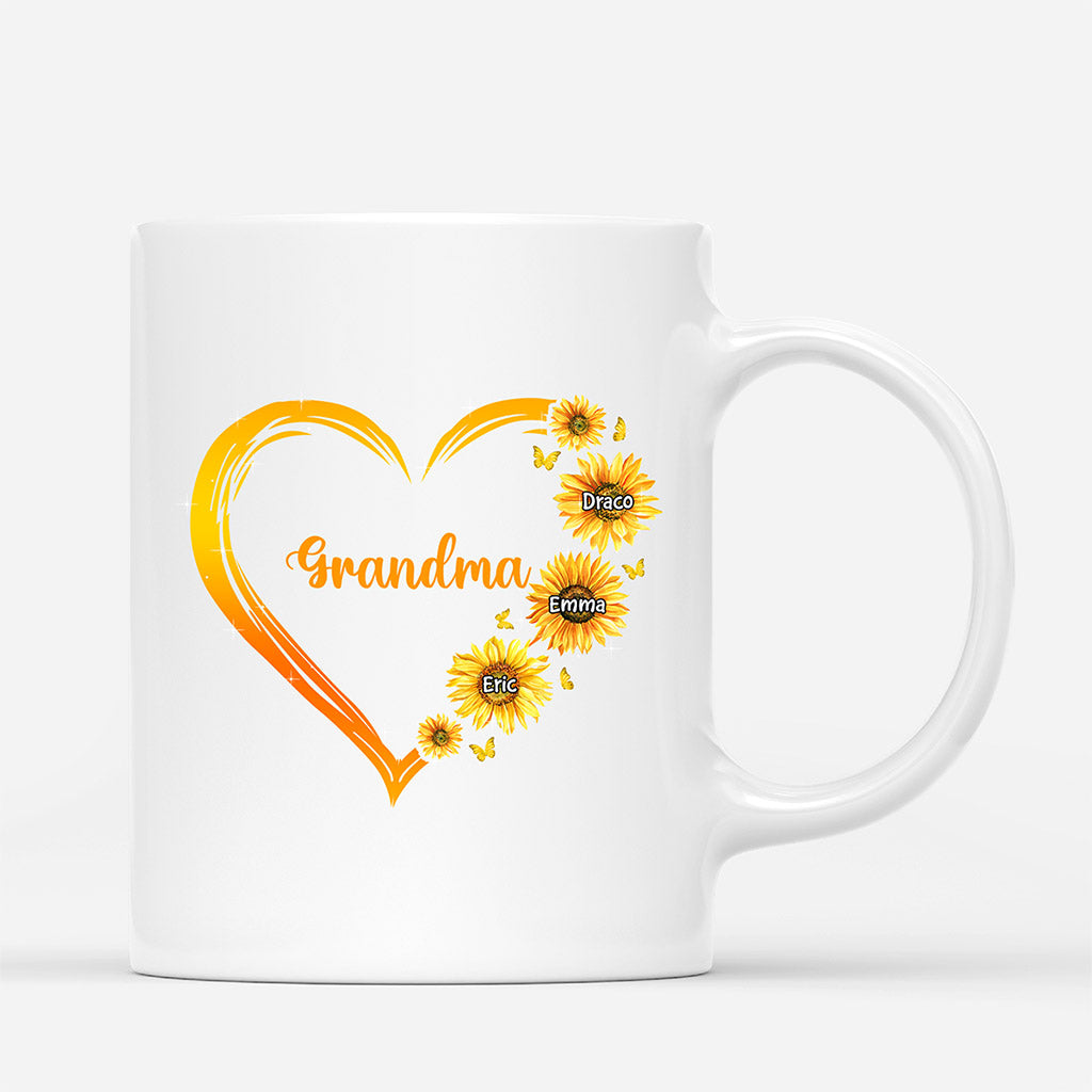 0192M107AUK2 Personalised Mug gifts Sunflower Grandma Mom Heart