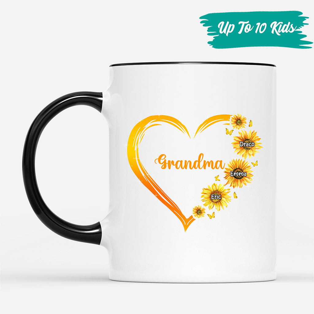 0192M107AUK3 Customised Mug gifts Sunflower Grandma Mom Heart