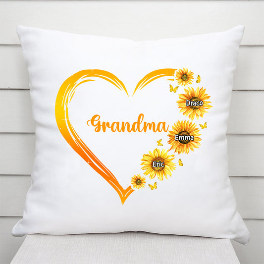 0192P10AUK1 Personalised Pillow gifts Sunflower Grandma Mom Heart