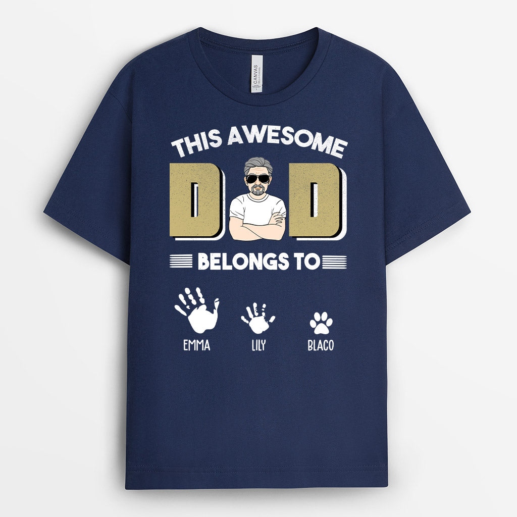 This Awesome Dad Belongs To - Personalised Gifts | T-shirts for Grandpa/Dad