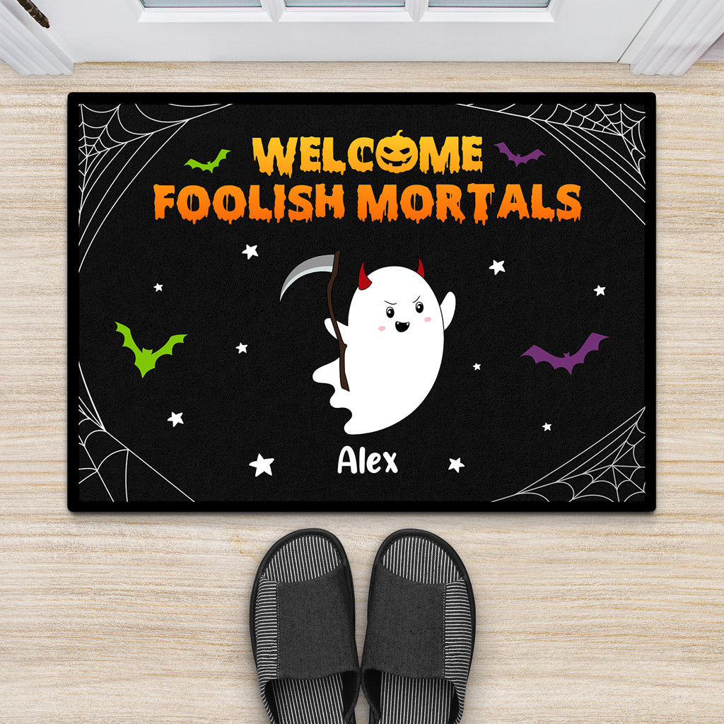 Welcome Foolish Mortals - Personalised Gifts | Door mats for Halloween