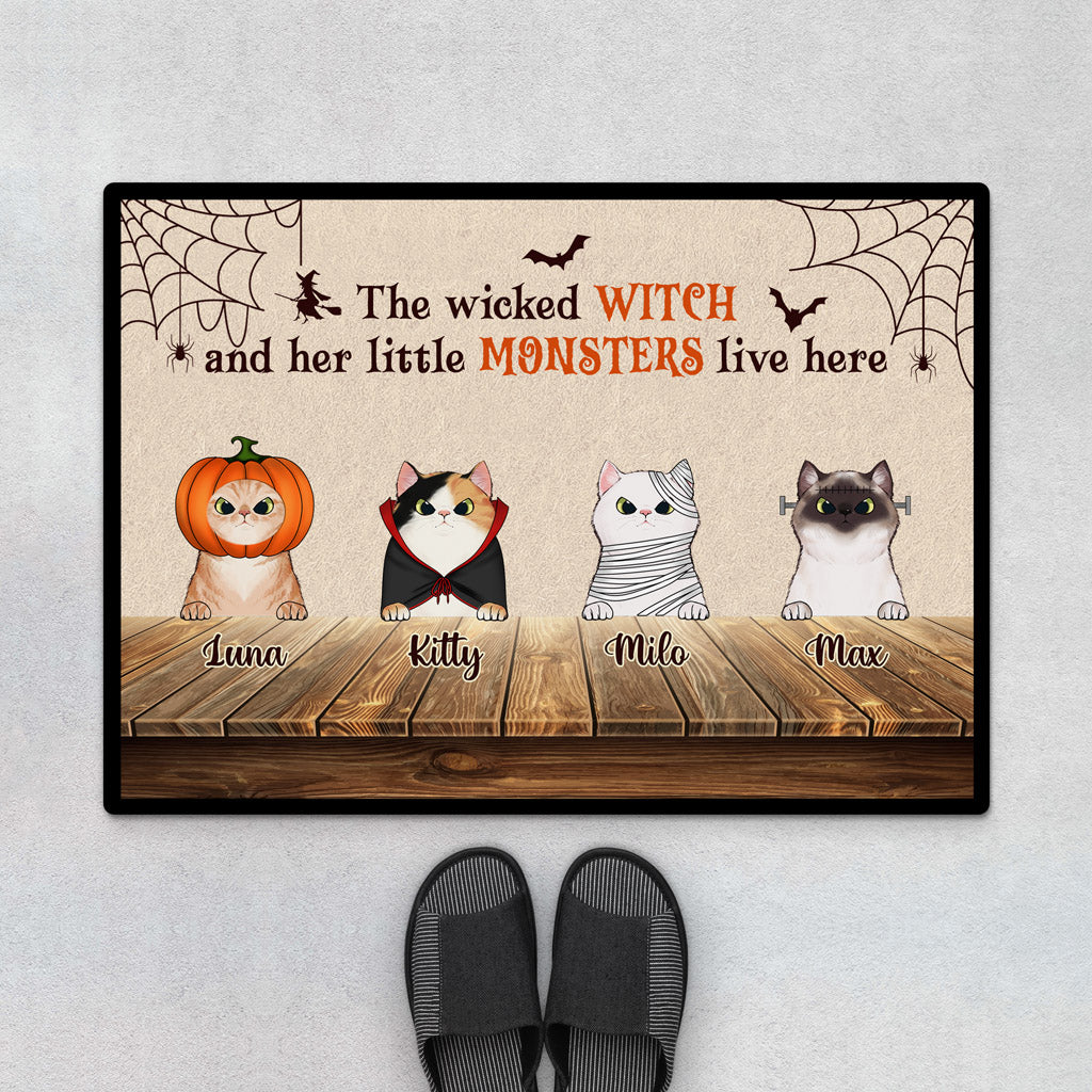 Wicked Witch And Monster Cats - Personalised Gifts | Door mats for Halloween
