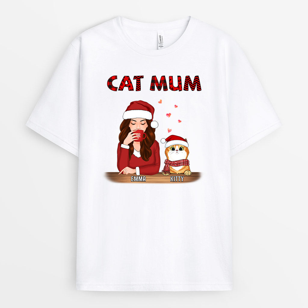 0558AUK1 Personalised T shirts Gifts Cat Mum Cat Lovers Christmas