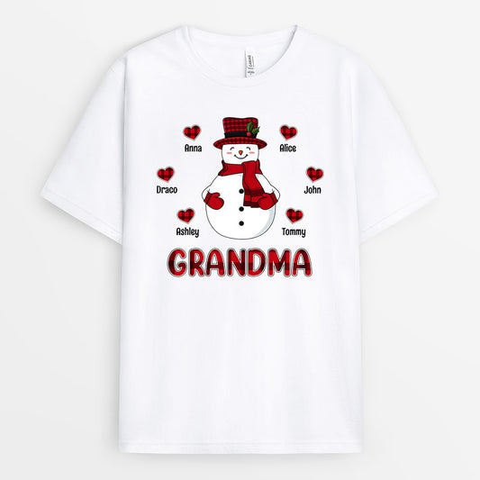 0592AUK1 Personalised T shirts Gifts Snowman Grandma Mum Christmas