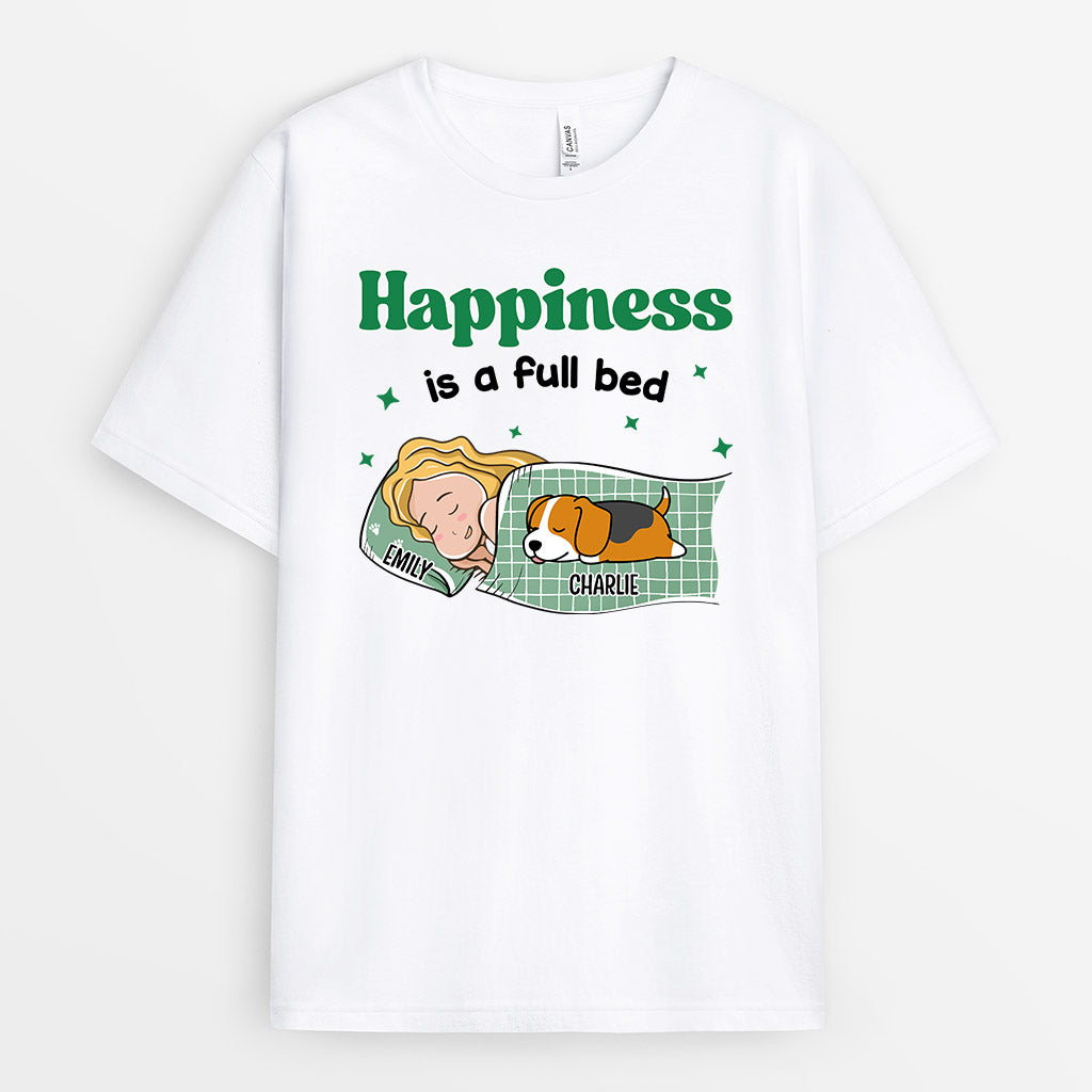 Happiness Is A Full Bed - Personalised Gifts | T-shirts for Dog Lovers