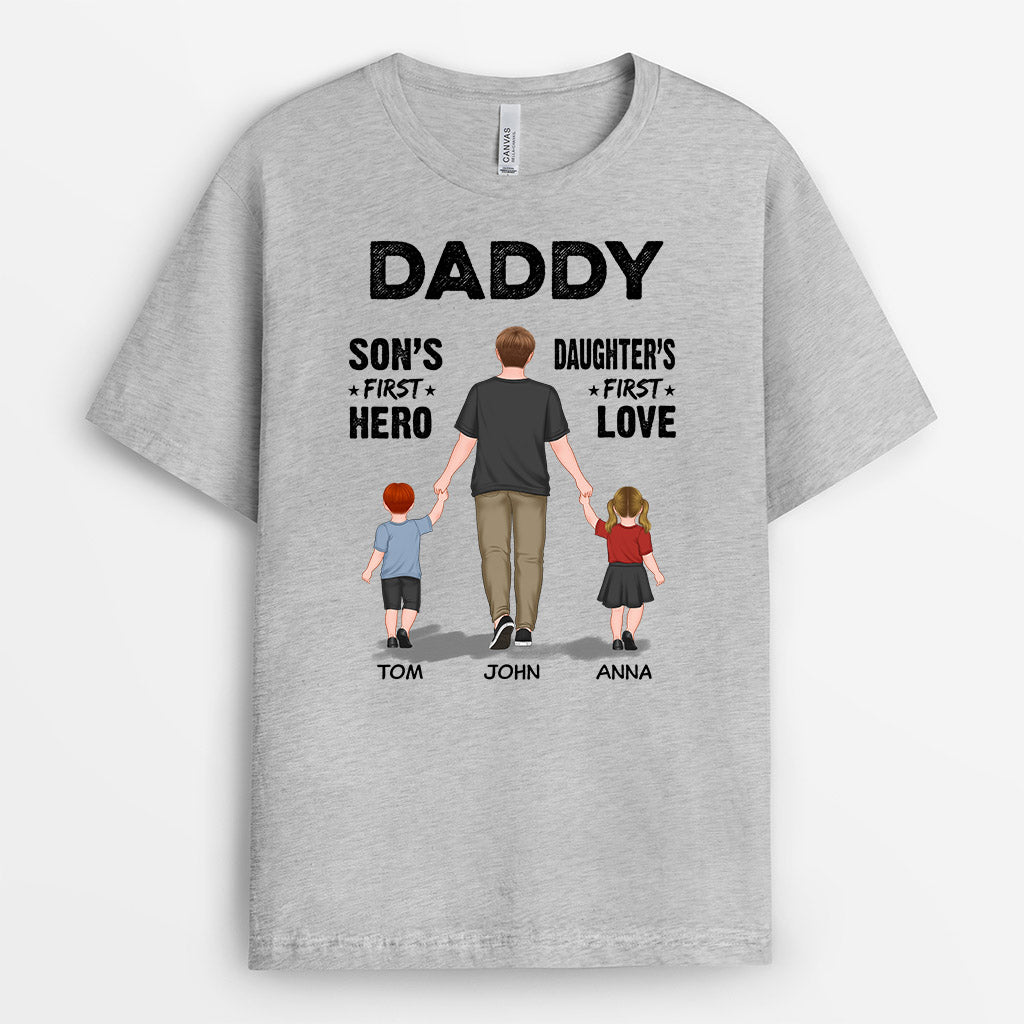 Son's First Hero Daughter's First Love - Personalised Gifts | T-shirts for Grandad/Dad