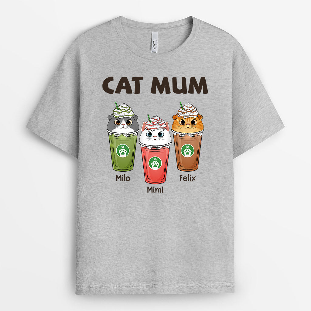 0768AUK1 Personalised T shirts Gifts Capuccino Cat Lovers